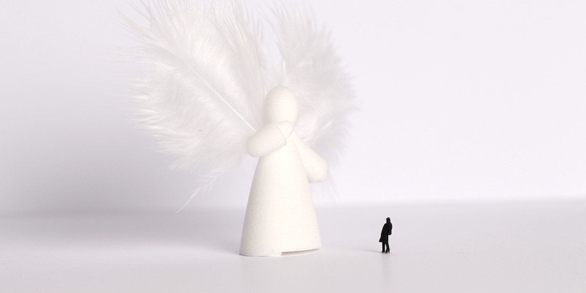white angel meets woman