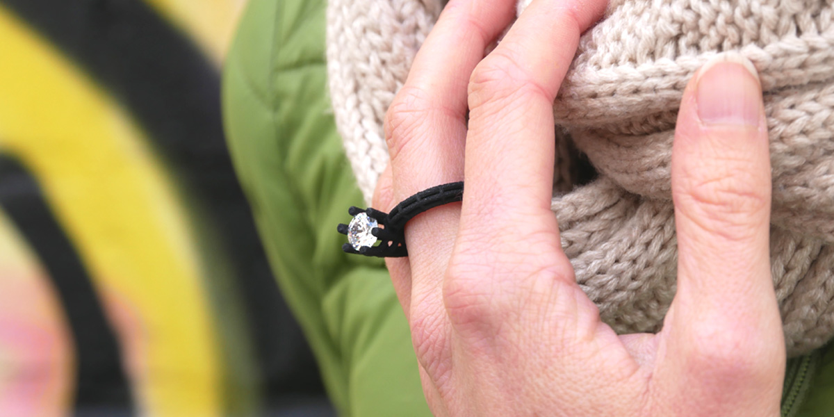 futuristic solitaire ring made of 3D printed Nylon